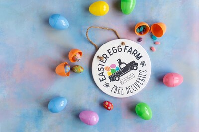 Easter Decorations for Indoor Use, Farmhouse Wall Decor, Small Round Ceramic Sign - image2